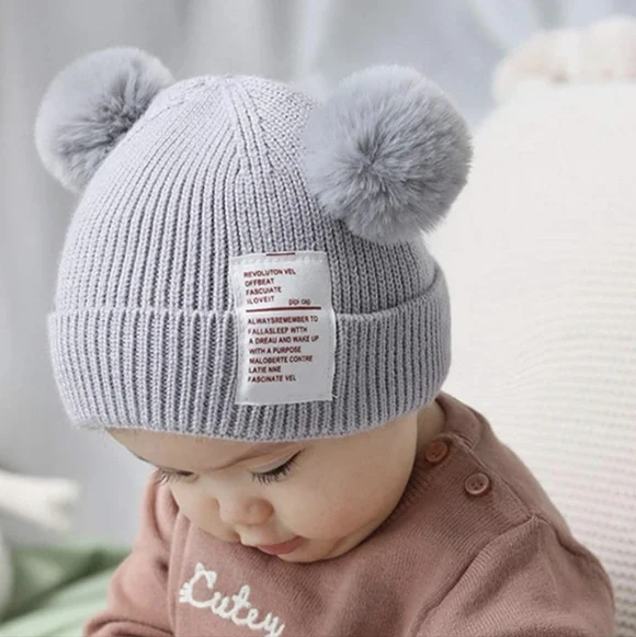 WingHouse Gray Pom-Pom Knit  Beanie for Infants - Picture 7 of 7